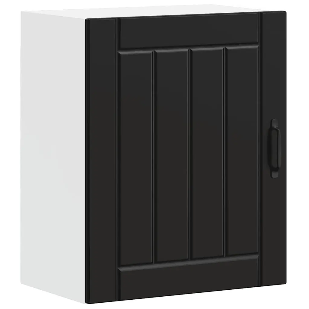 Kitchen Wall Cabinet Black Engineered Wood Glass Door