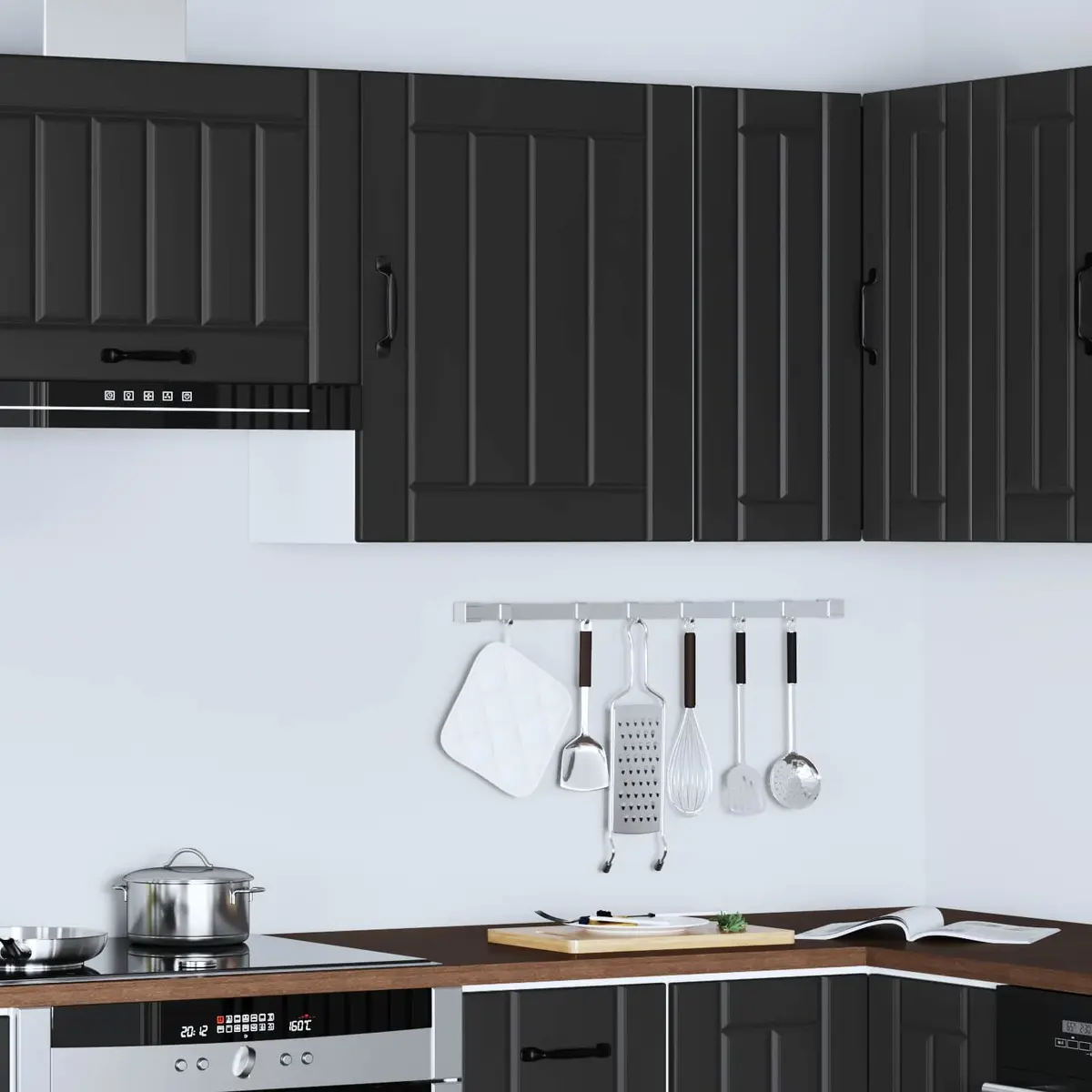 Kitchen Wall Cabinet Black Engineered Wood Glass Door