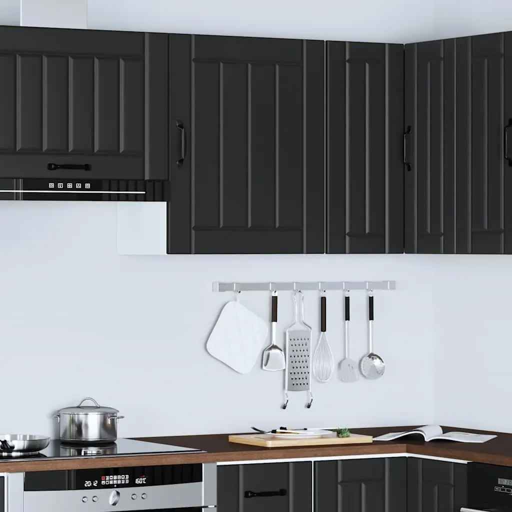 Kitchen Wall Cabinet Black Engineered Wood Glass Door
