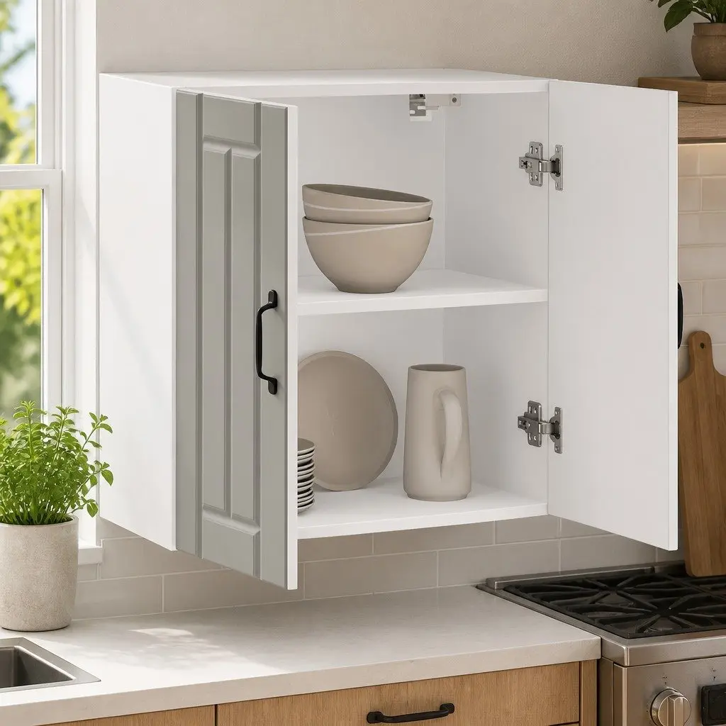 Kitchen Cabinet Wall-Mounted White Engineered Wood with Glass Door