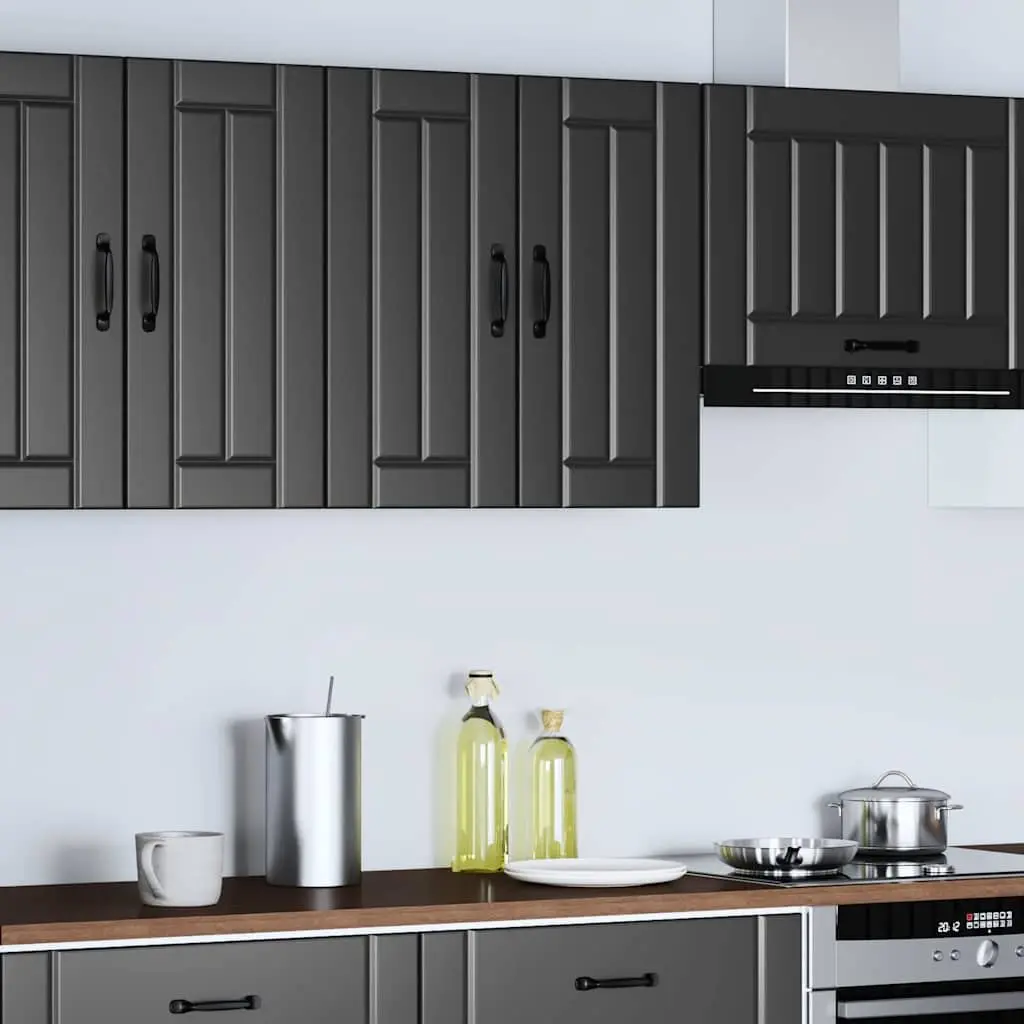 Kitchen Cabinet Wall-Mounted Black Engineered Wood Glass Door