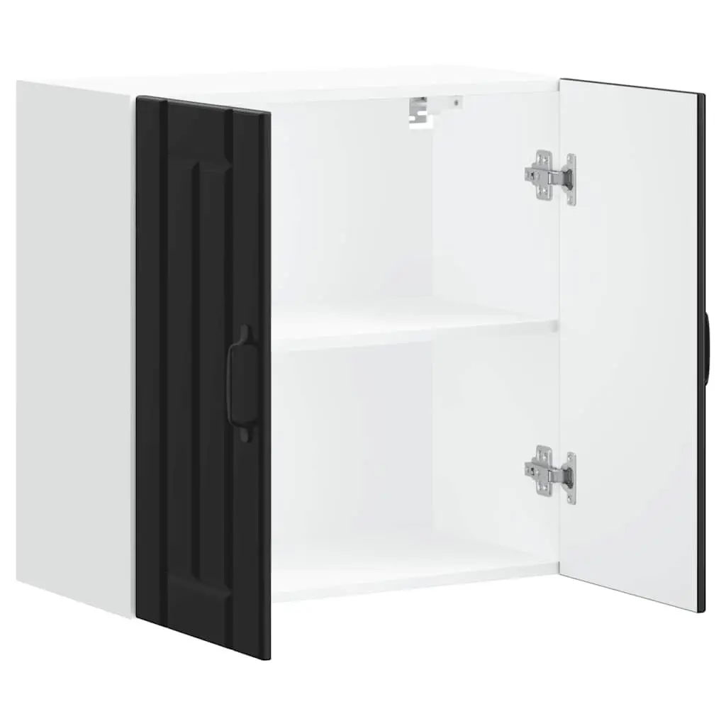 Kitchen Cabinet Wall-Mounted Black Engineered Wood Glass Door