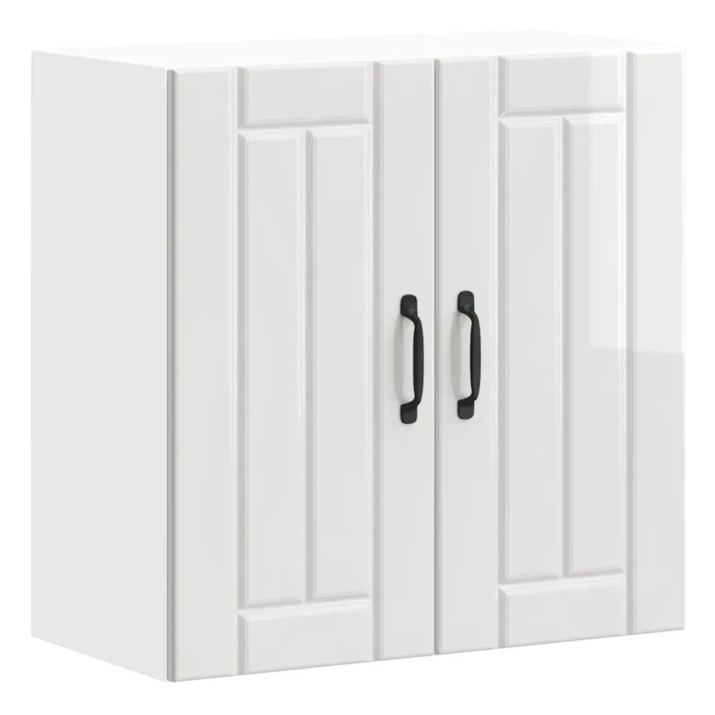 Wall-Mounted Kitchen Cabinet White Engineered Wood Storage Unit with Glass Door