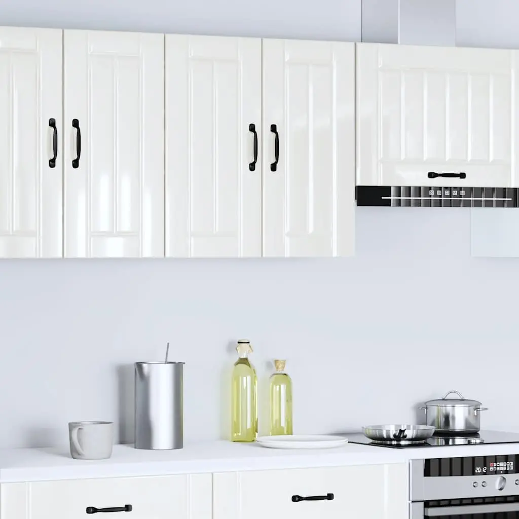 Wall-Mounted Kitchen Cabinet White Engineered Wood Storage Unit with Glass Door