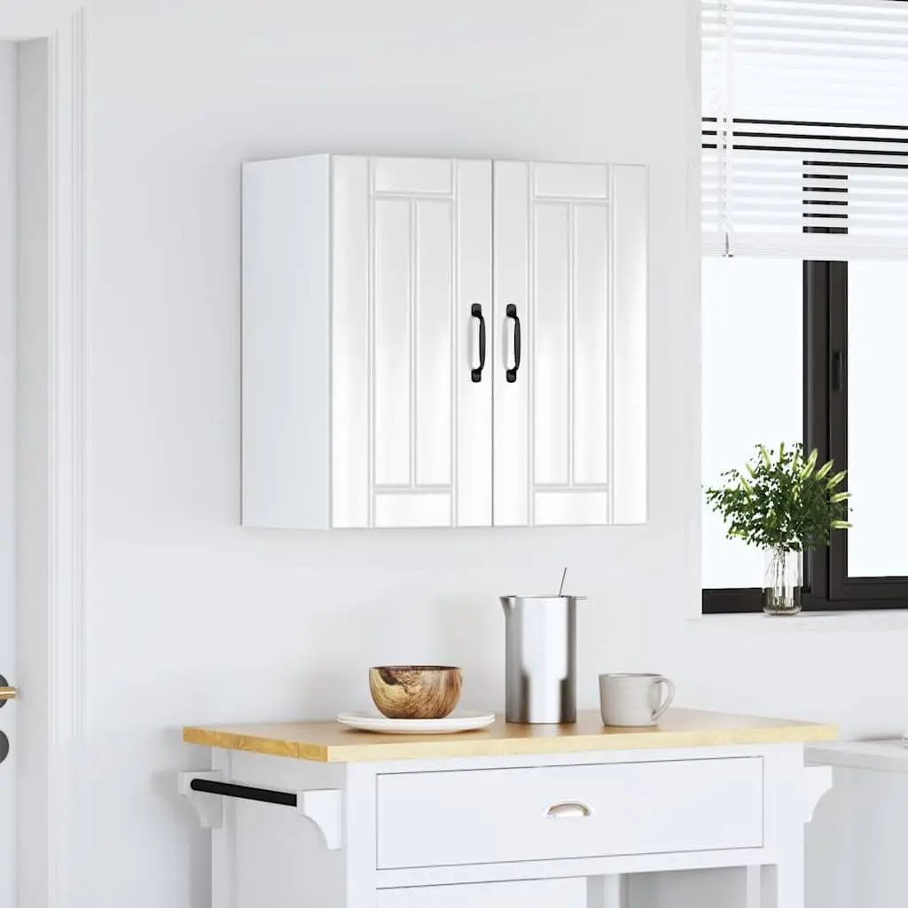 Wall-Mounted Kitchen Cabinet White Engineered Wood Storage Unit with Glass Door