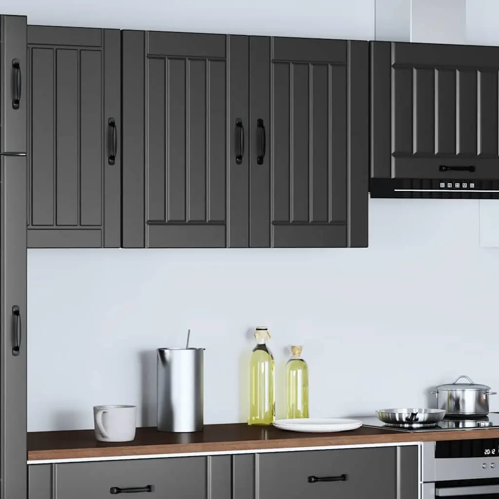 Kitchen Cabinet Wall-Mounted Black Engineered Wood Glass Door