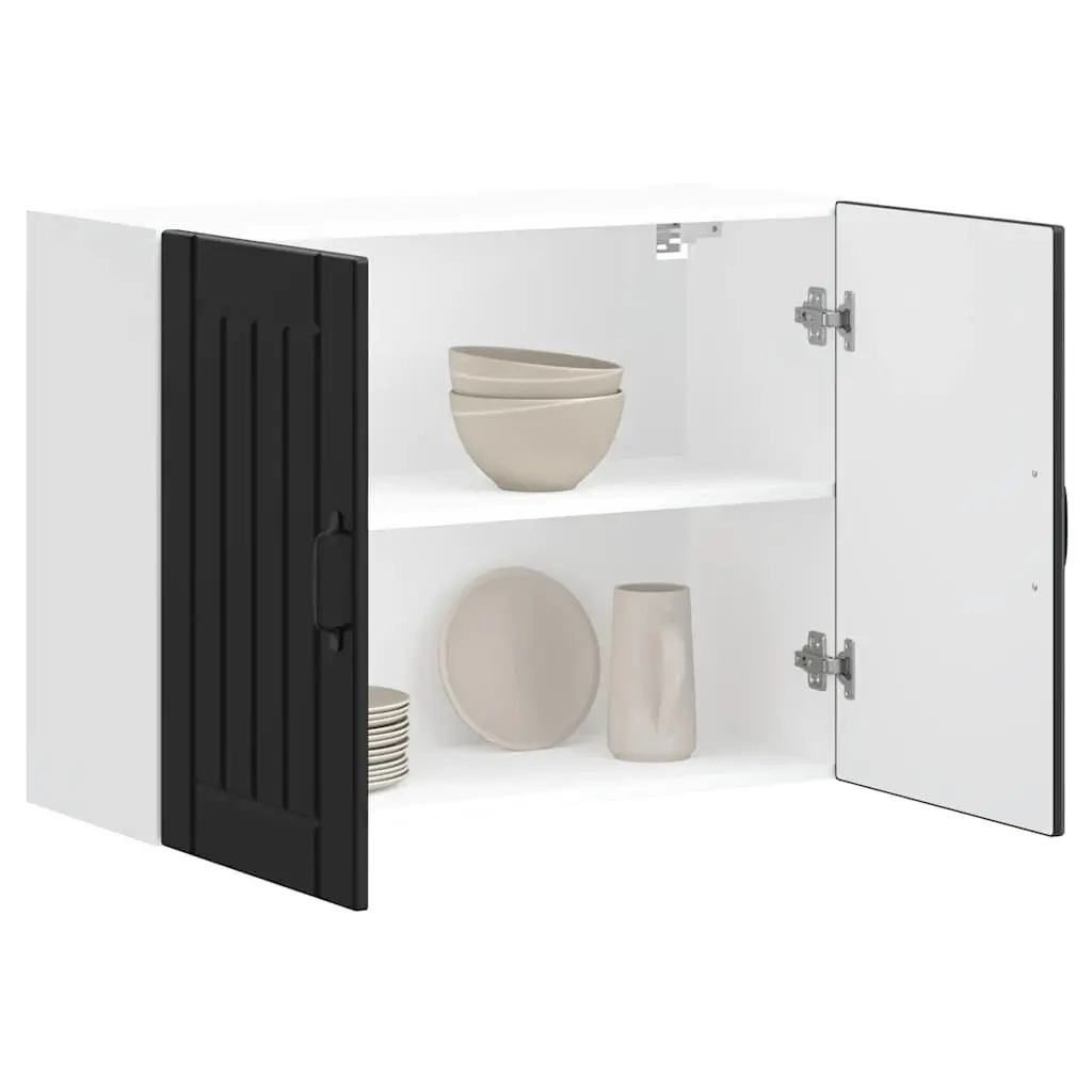 Kitchen Cabinet Wall-Mounted Black Engineered Wood Glass Door