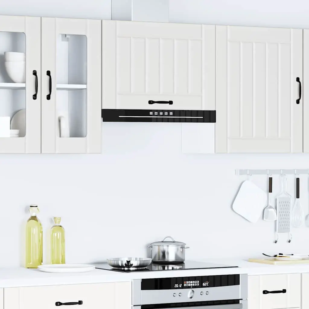 Kitchen Wall Cabinet White Engineered Wood Glass Door Storage Organiser Mount