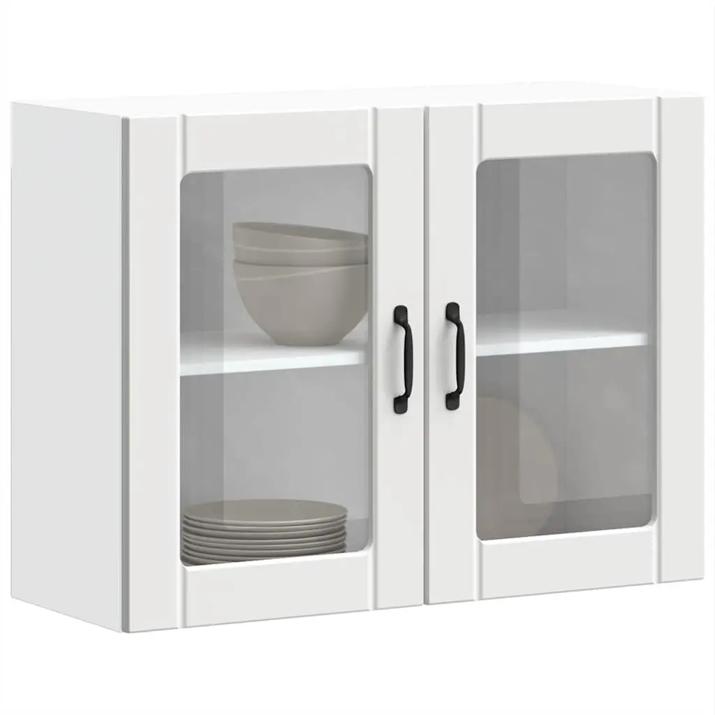 Kitchen Wall Cabinet Glass Door White Engineered Wood Storage Organiser