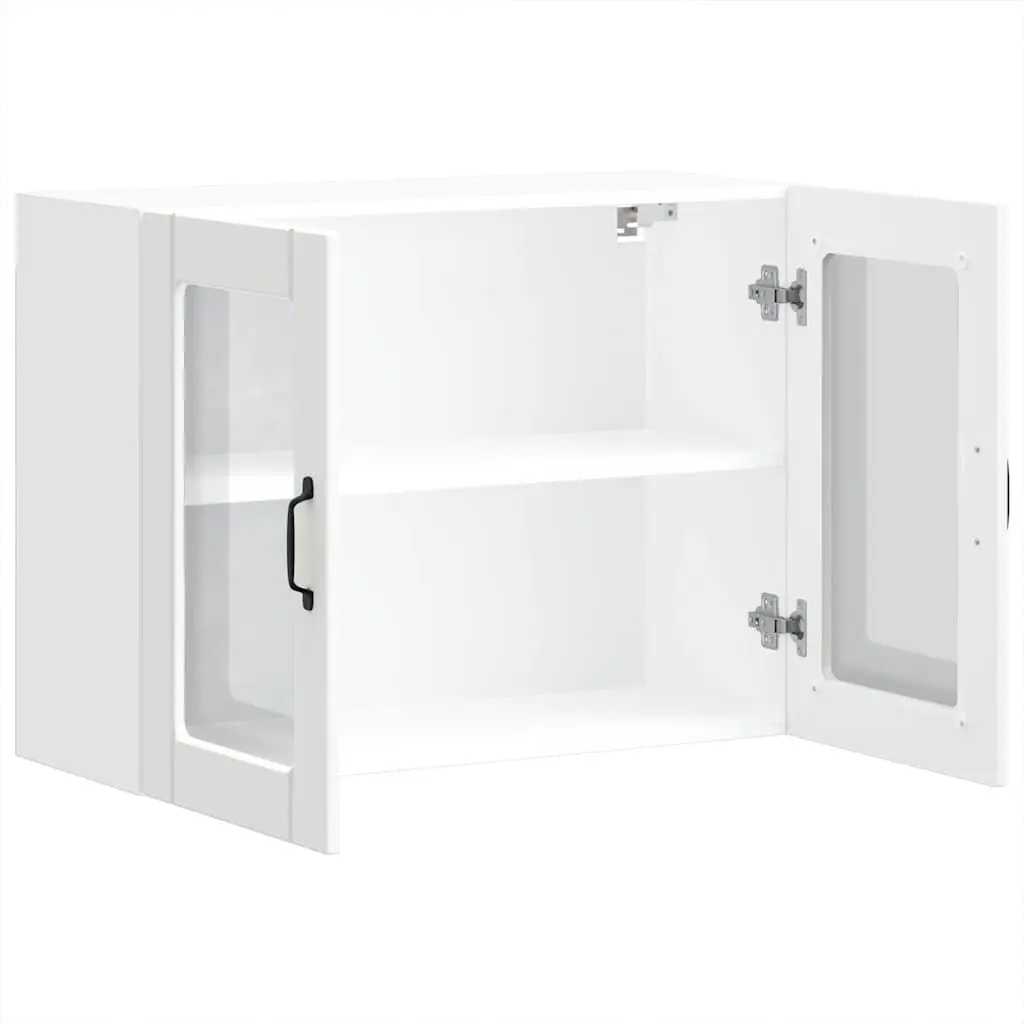 Kitchen Wall Cabinet Glass Door White Engineered Wood Storage Organiser