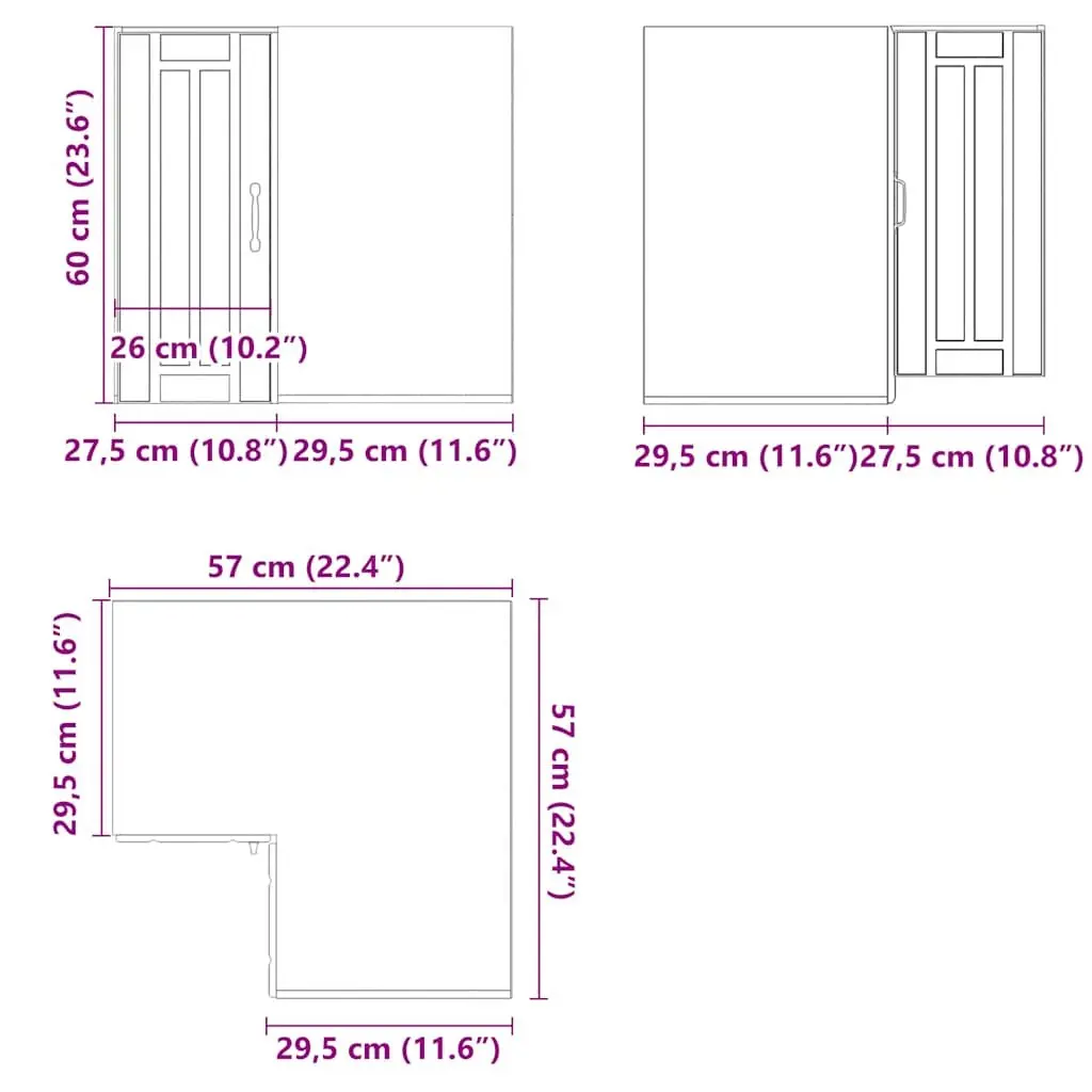 Wall-Mounted Kitchen Cabinet Black Engineered Wood Corner Storage Unit
