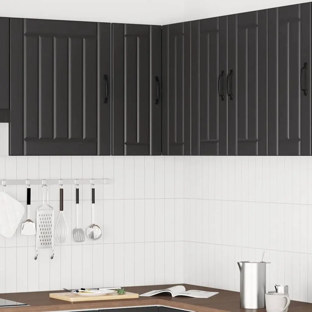Wall-Mounted Kitchen Cabinet Black Engineered Wood Corner Storage Unit