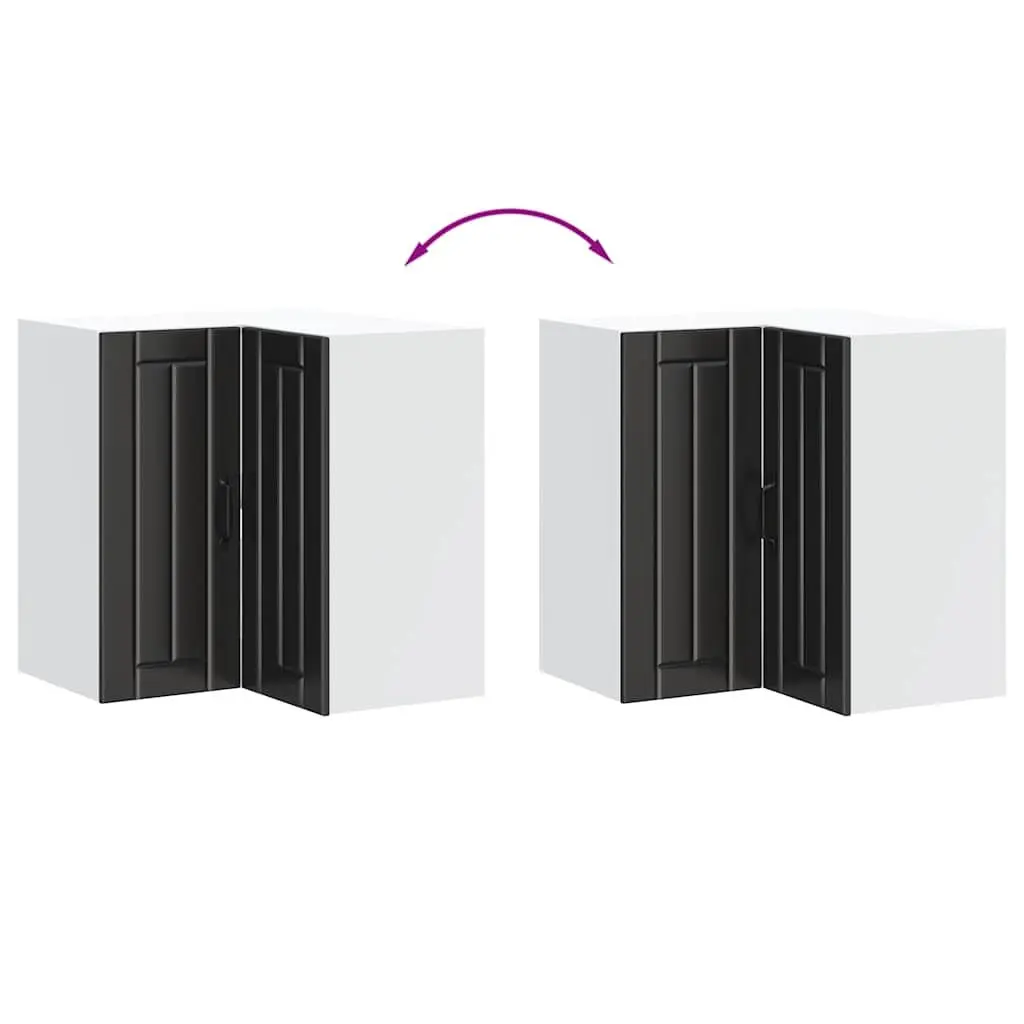 Wall-Mounted Kitchen Cabinet Black Engineered Wood Corner Storage Unit