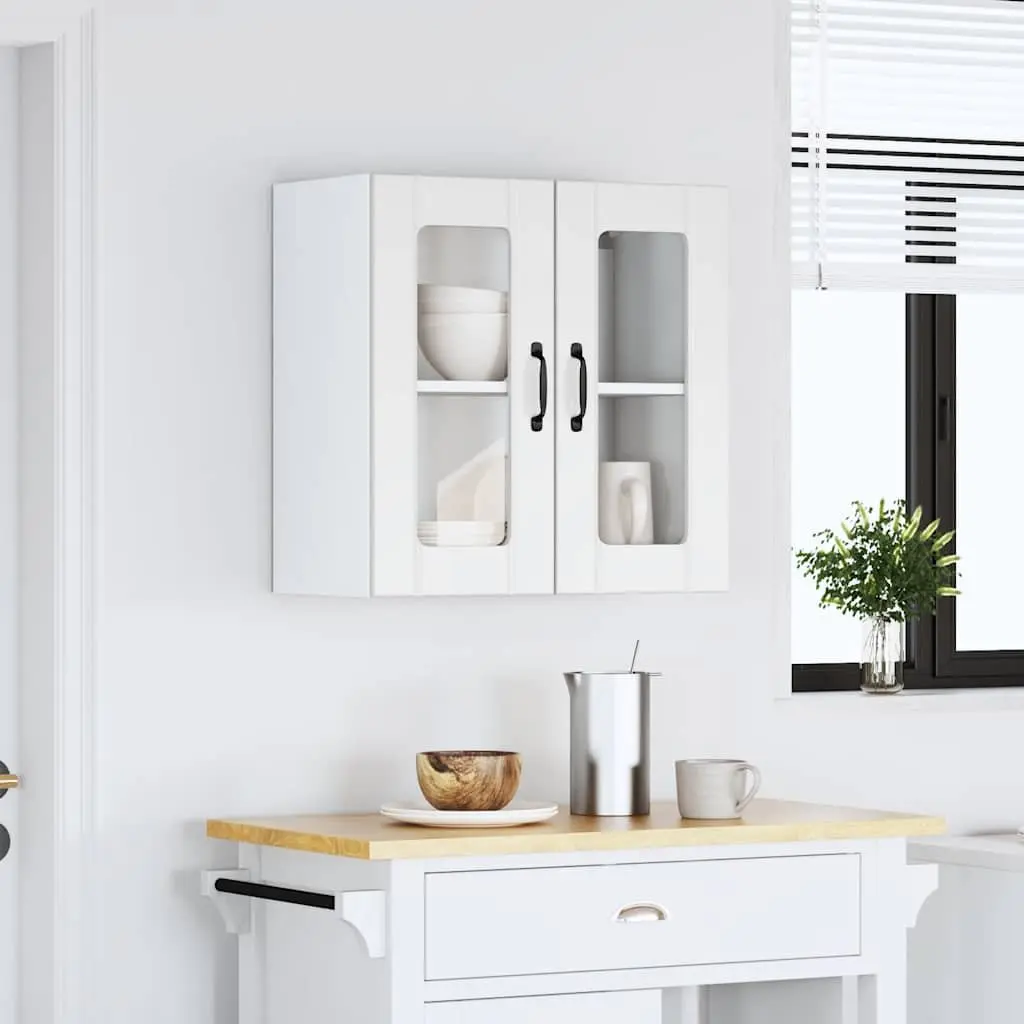 Kitchen Cabinet Glass Door White Engineered Wood Wall-Mounted