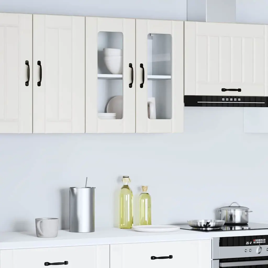 Kitchen Cabinet Glass Door White Engineered Wood Wall-Mounted
