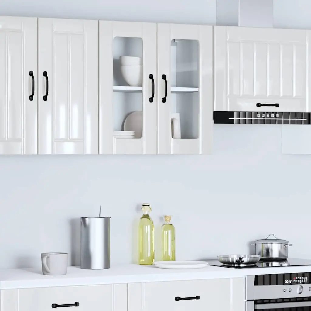 Wall Mounted Kitchen Cabinet White Engineered Wood Glass Door Storage Unit