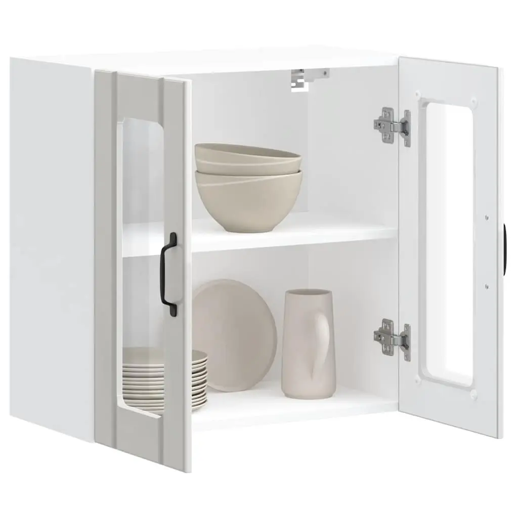 Wall Mounted Kitchen Cabinet White Engineered Wood Glass Door Storage Unit