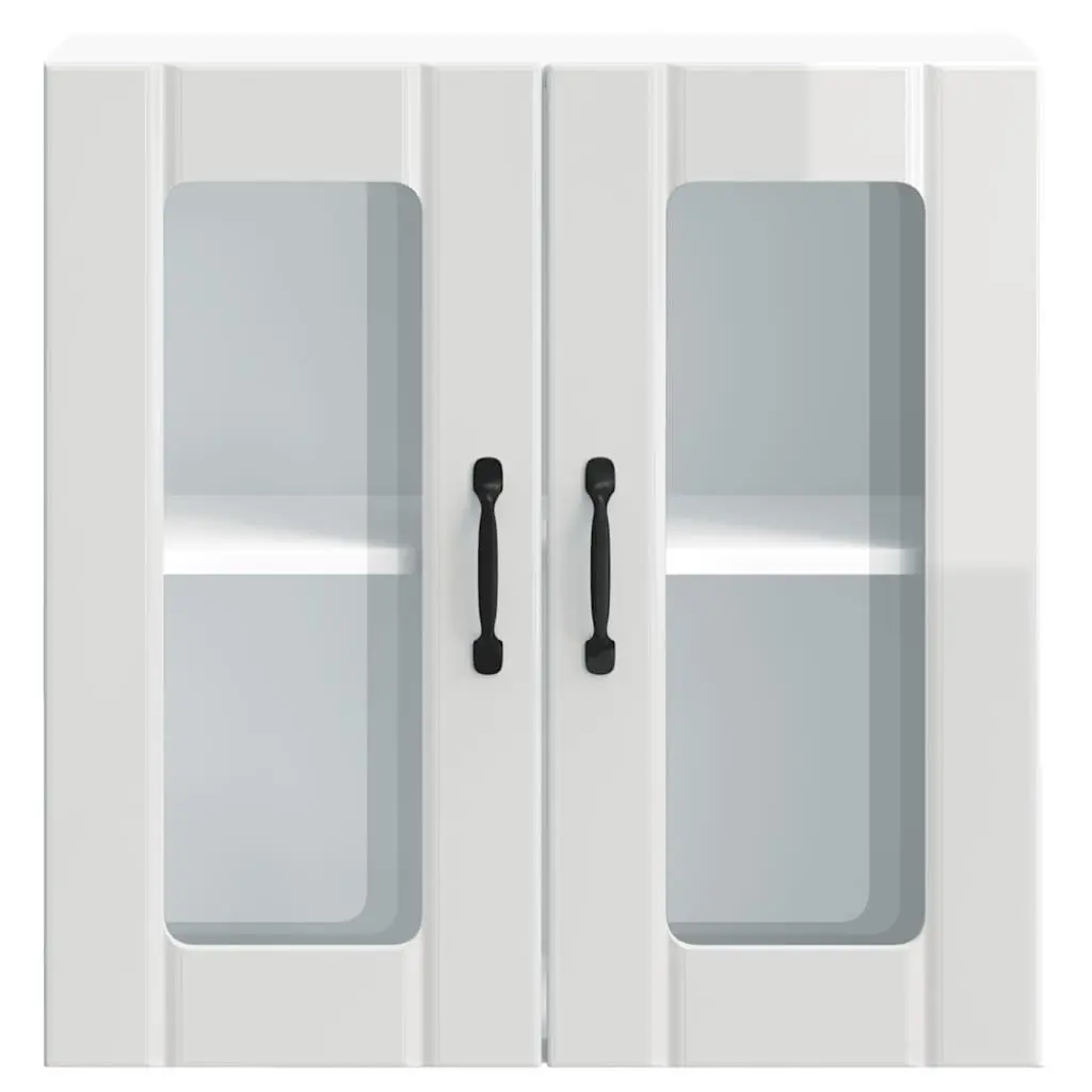 Wall Mounted Kitchen Cabinet White Engineered Wood Glass Door Storage Unit