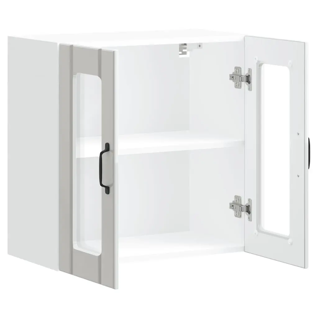Wall Mounted Kitchen Cabinet White Engineered Wood Glass Door Storage Unit