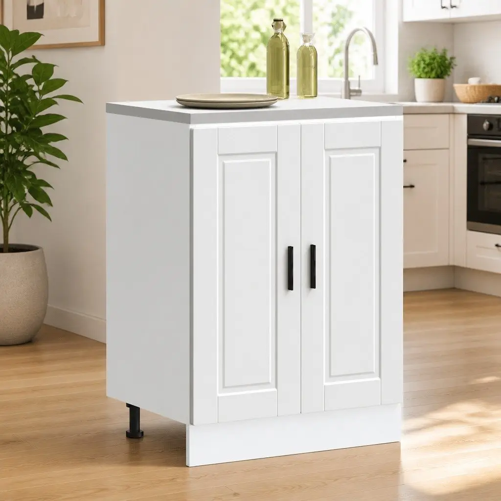 White Engineered Wood Kitchen Base Cabinet