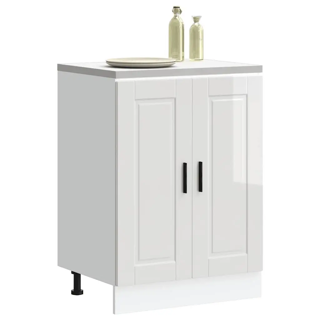 Kitchen Base Cabinet White Engineered Wood Adjustable Storage Cupboard