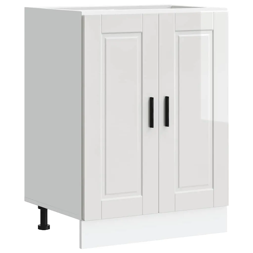 Kitchen Base Cabinet White Engineered Wood Adjustable Storage Cupboard