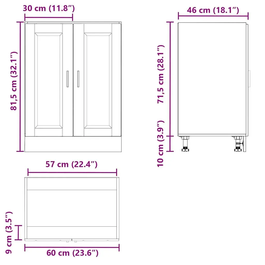 Kitchen Base Cabinet White Engineered Wood Adjustable Storage Cupboard