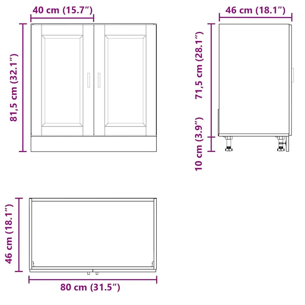 Sink Base Cabinet White High Gloss Engineered Wood 80x46x81.5cm