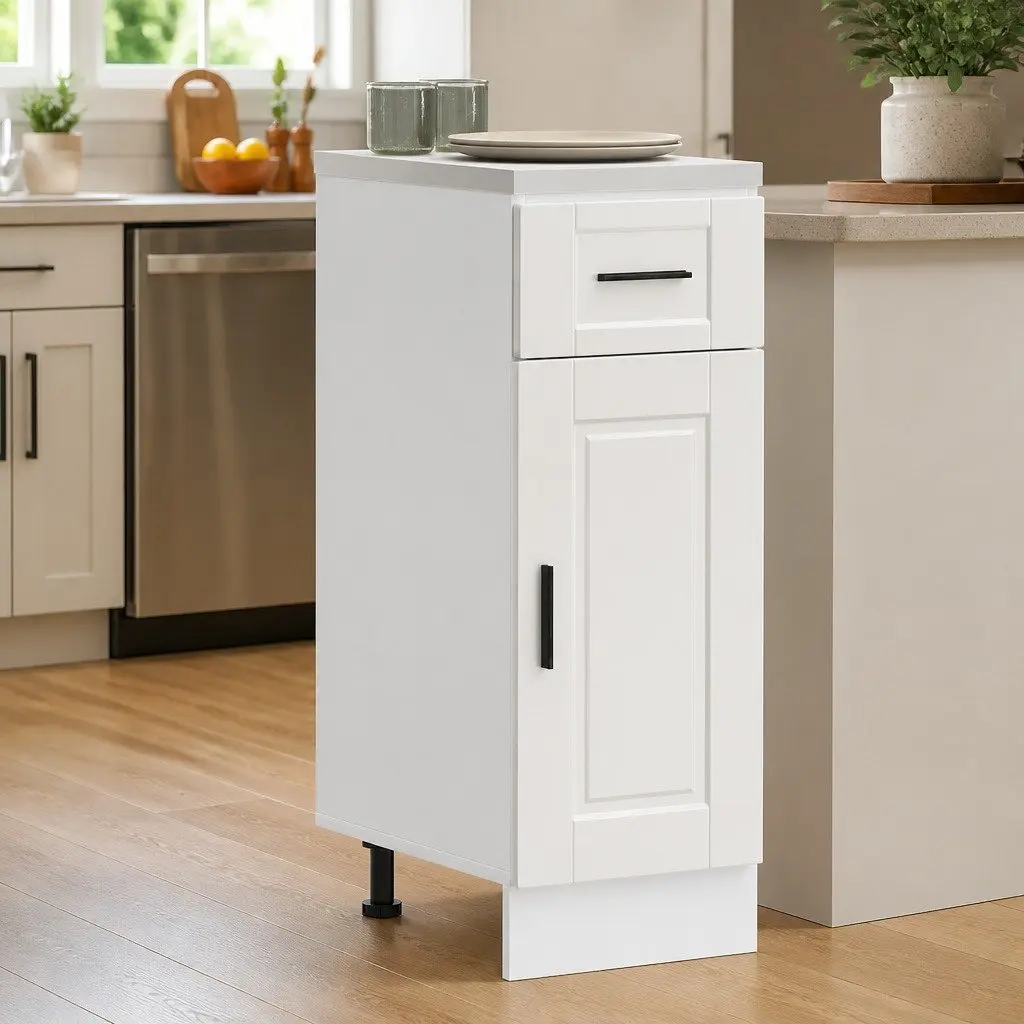 Kitchen Cabinet Storage Unit Engineered Wood White Gloss Adjustable Feet Ample Space