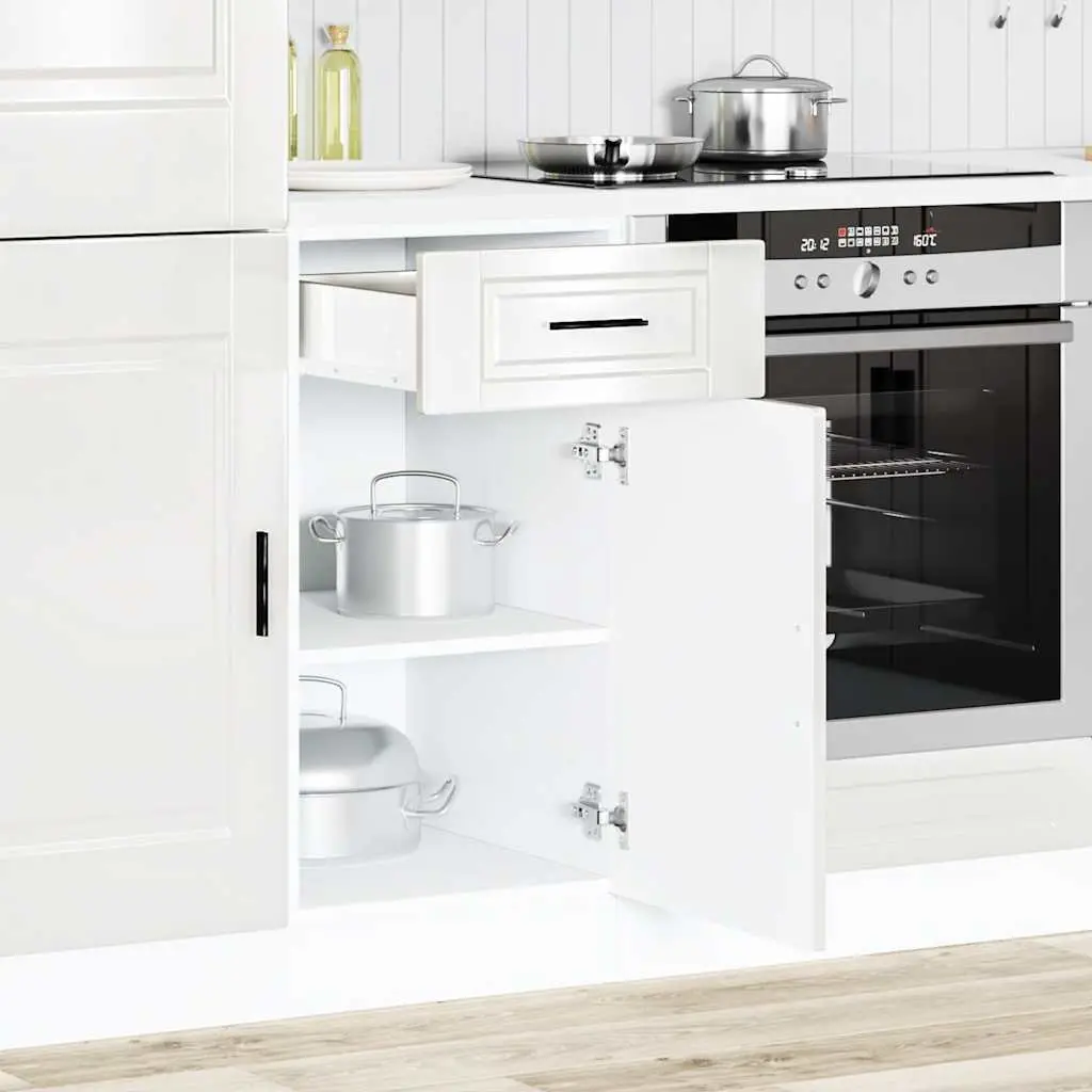 Kitchen Base Cabinet White High Gloss Engineered Wood Storage Cupboard