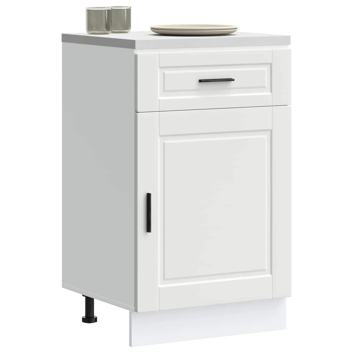 Kitchen Base Cabinet White Engineered Wood Storage Cupboard with Doors