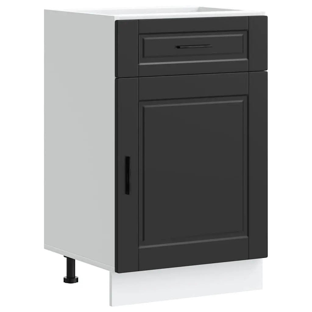 Kitchen Base Cabinet Black Engineered Wood Adjustable Feet Storage Cupboard