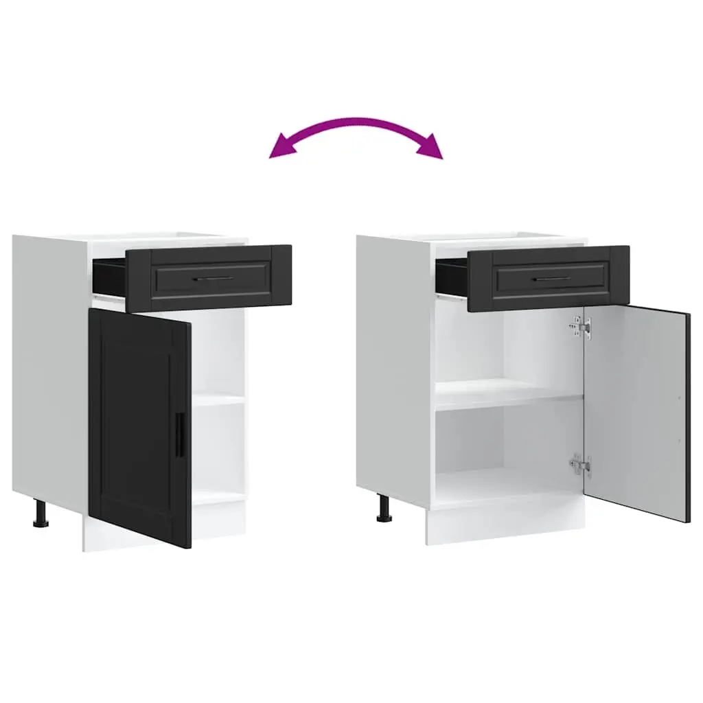 Kitchen Base Cabinet Black Engineered Wood Adjustable Feet Storage Cupboard