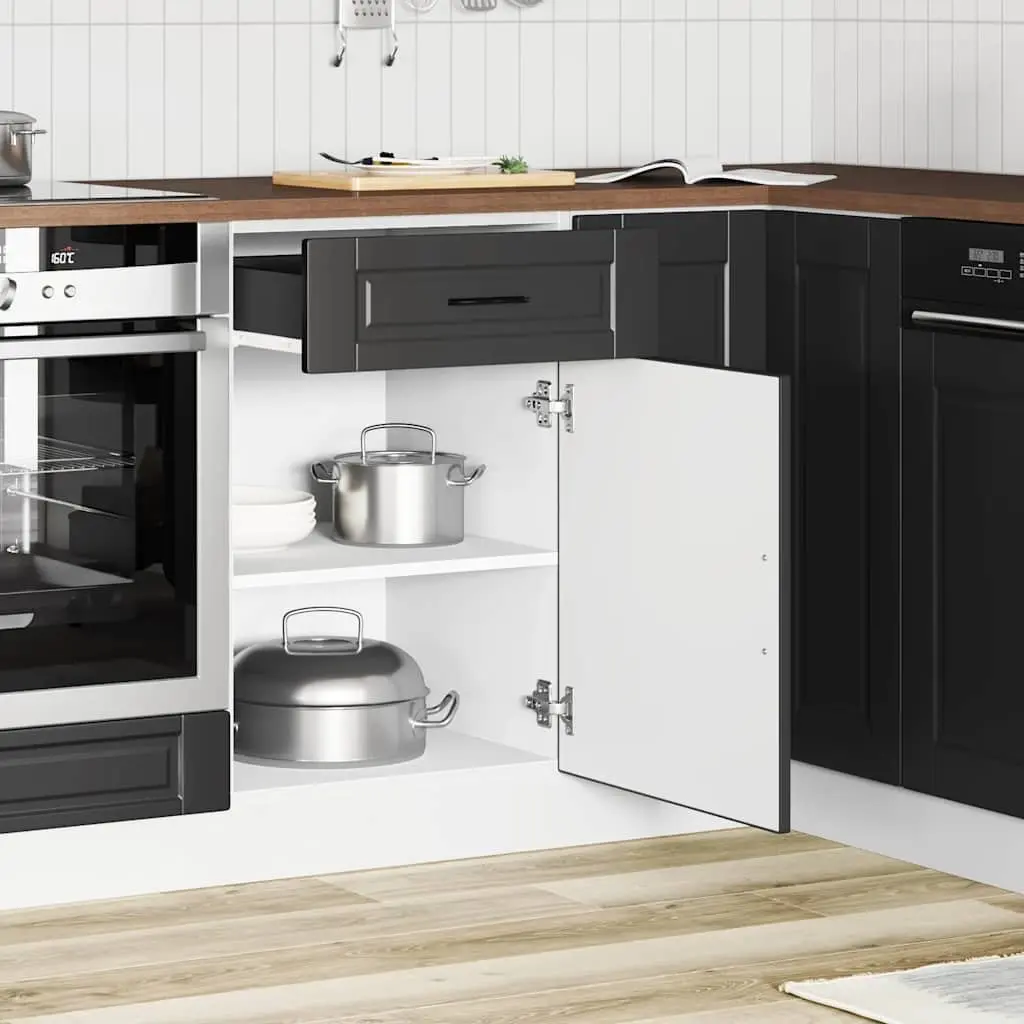 Kitchen Base Cabinet Black Engineered Wood Adjustable Feet Storage Cupboard