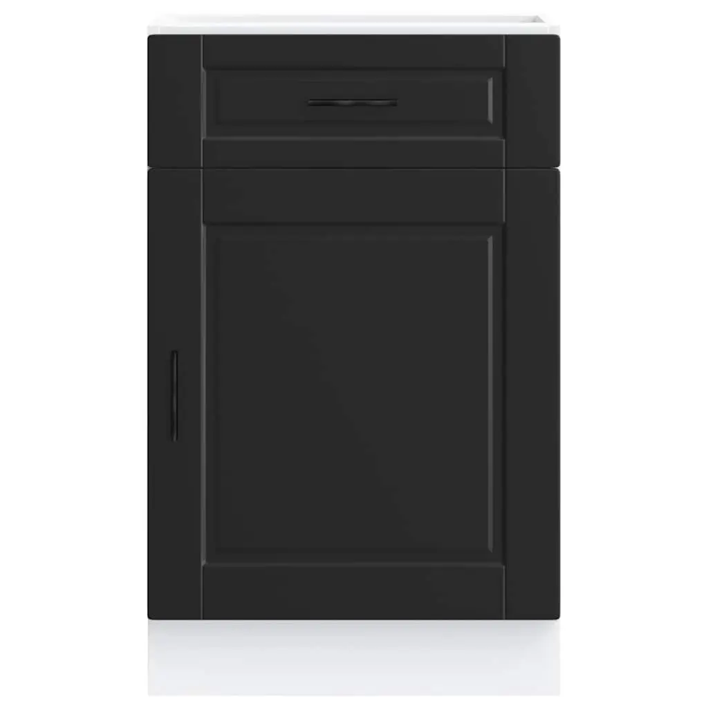 Kitchen Base Cabinet Black Engineered Wood Adjustable Feet Storage Cupboard