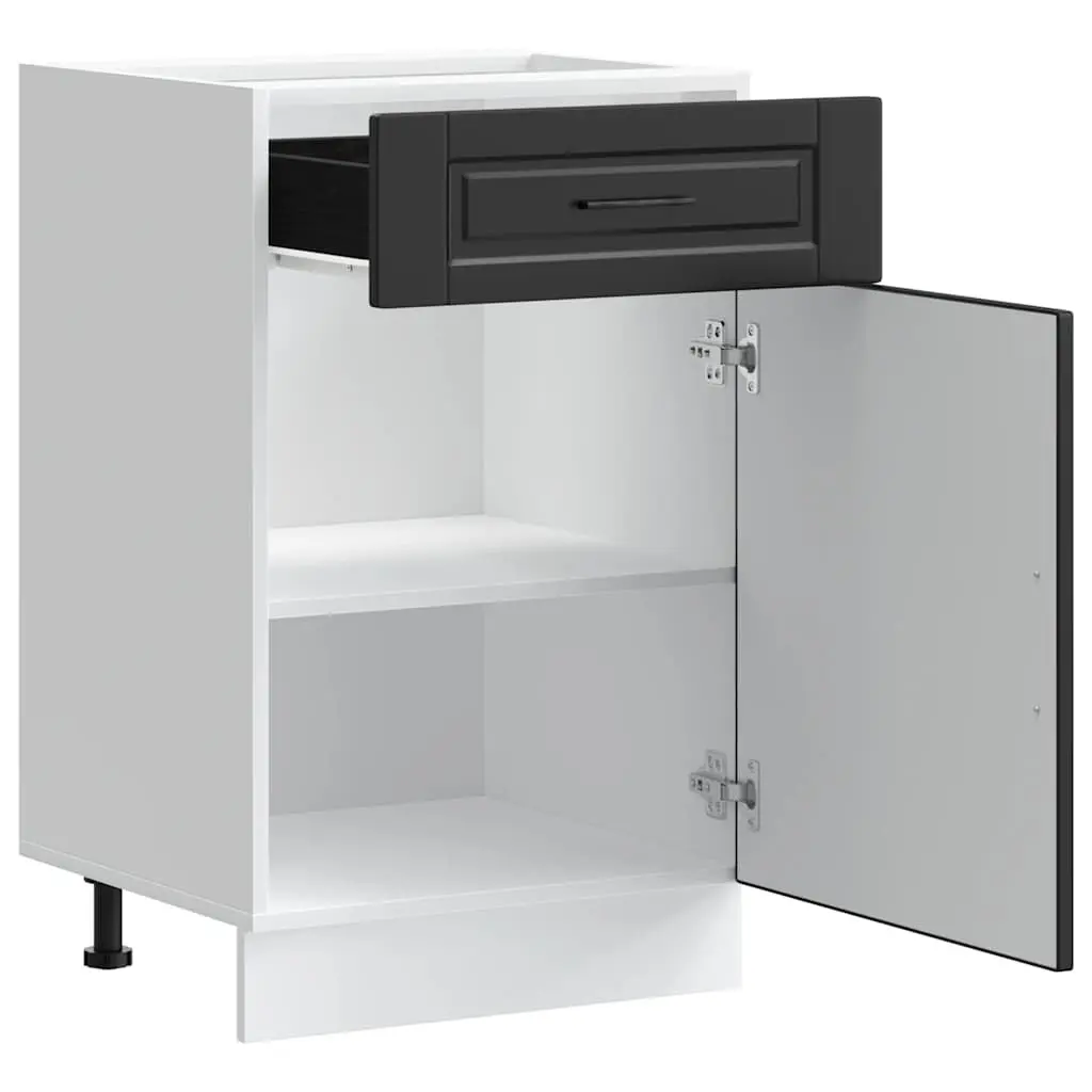 Kitchen Base Cabinet Black Engineered Wood Adjustable Feet Storage Cupboard