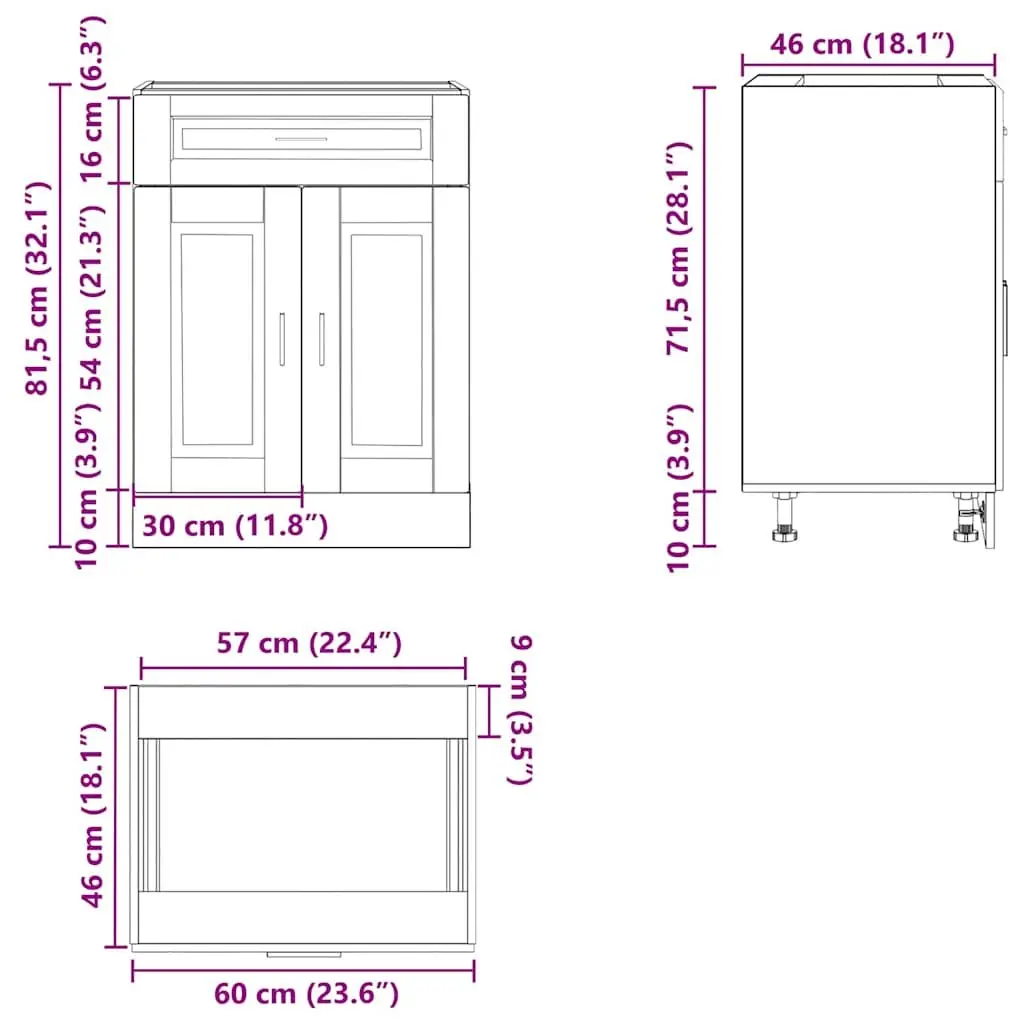 Engineered Wood Kitchen Base Cabinet White Storage Cupboard with Adjustable Feet