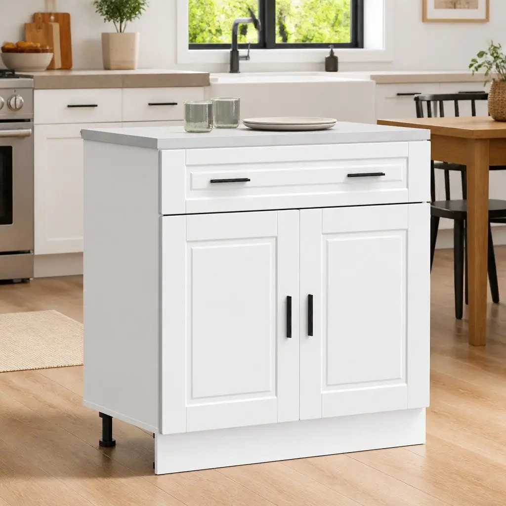 White Kitchen Storage Cupboard Engineered Wood Base Cabinet with Door