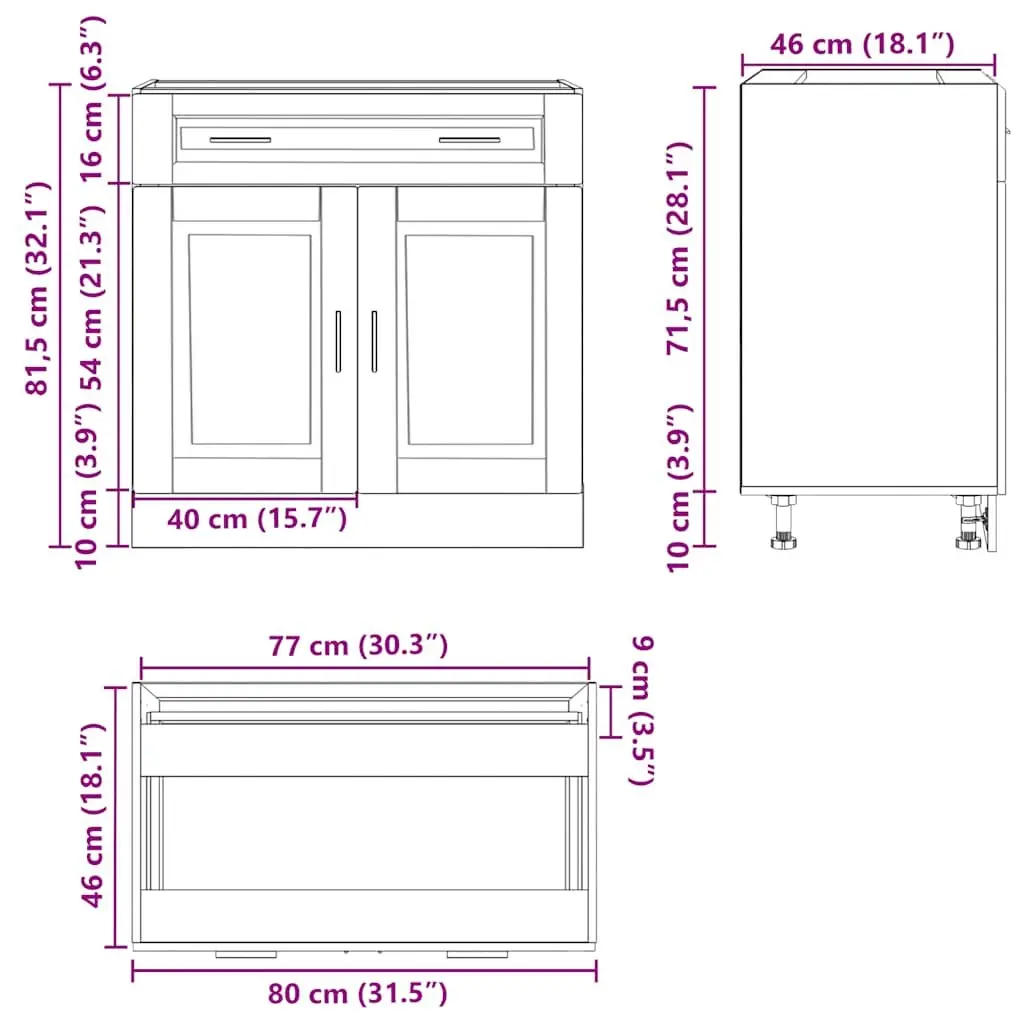 Kitchen Base Cabinet White High Gloss Engineered Wood Storage Cupboard Unit