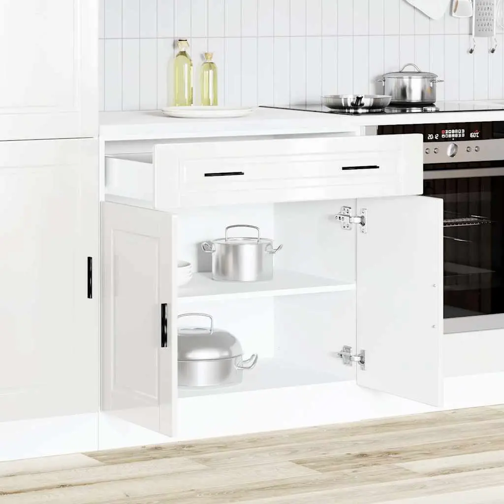 Kitchen Base Cabinet White High Gloss Engineered Wood Storage Cupboard Unit
