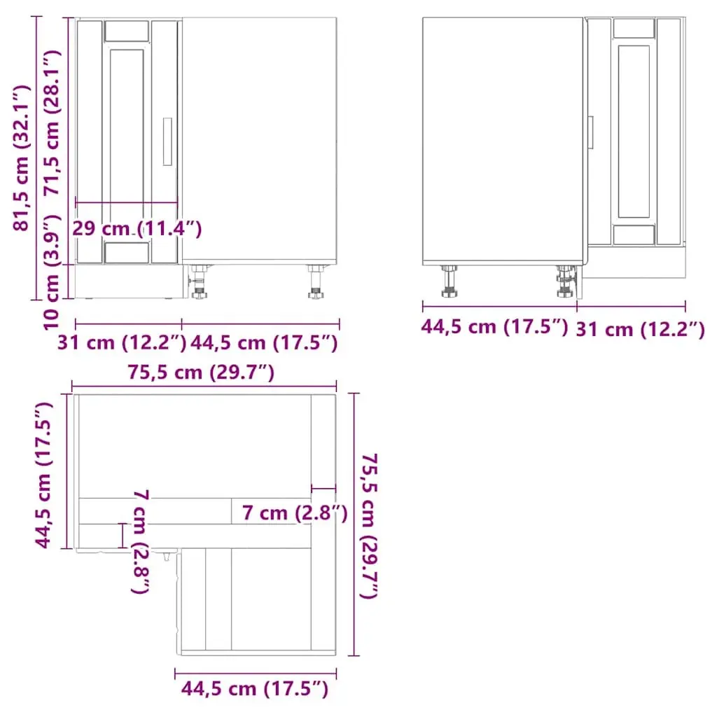 Kitchen Corner Base Cabinet White Engineered Wood Storage Cupboard Organizer