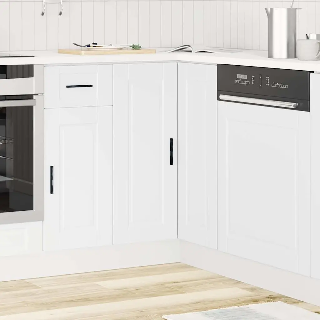 Kitchen Corner Base Cabinet White Engineered Wood Storage Cupboard Organizer
