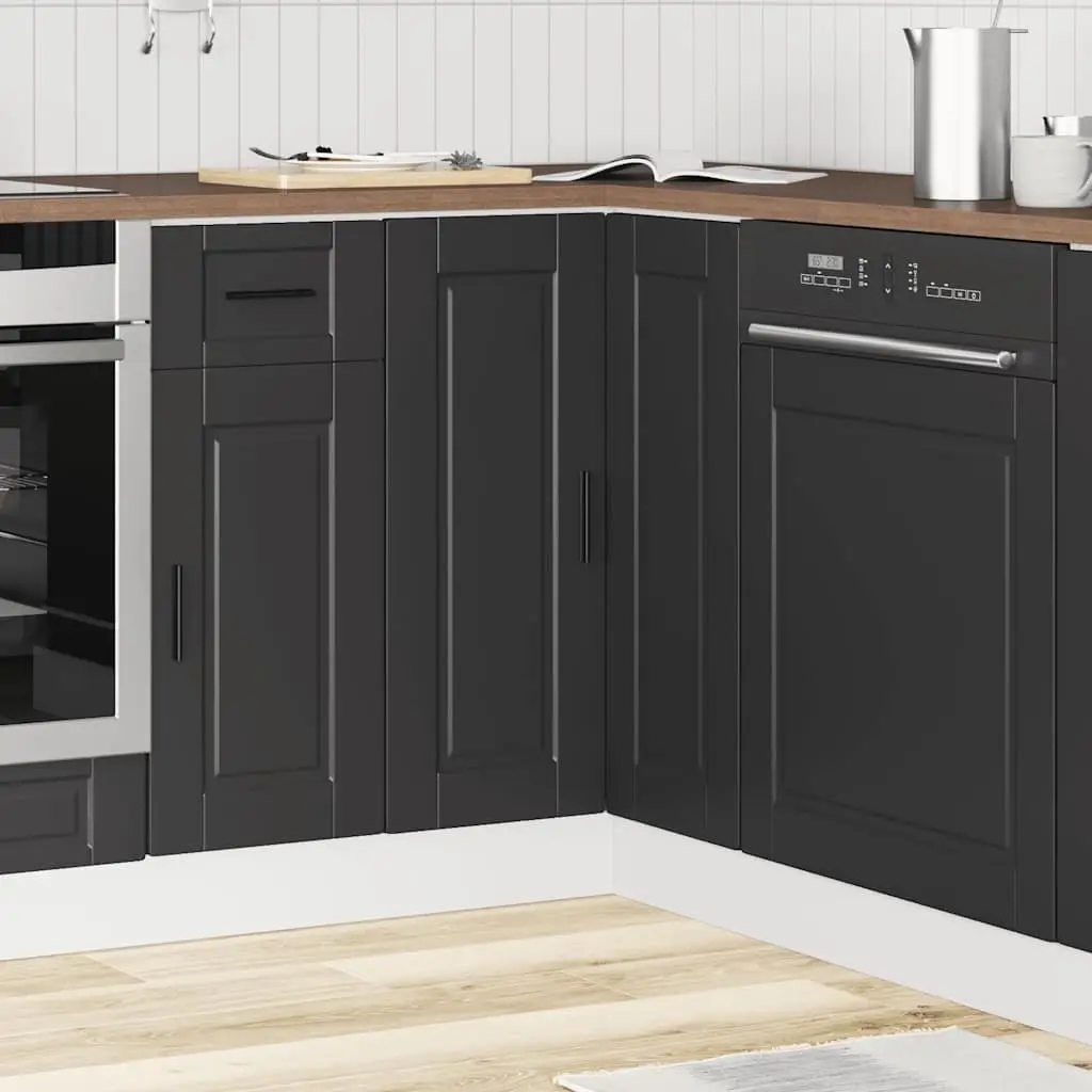 Corner Base Cabinet Black Engineered Wood Adjustable Storage Unit