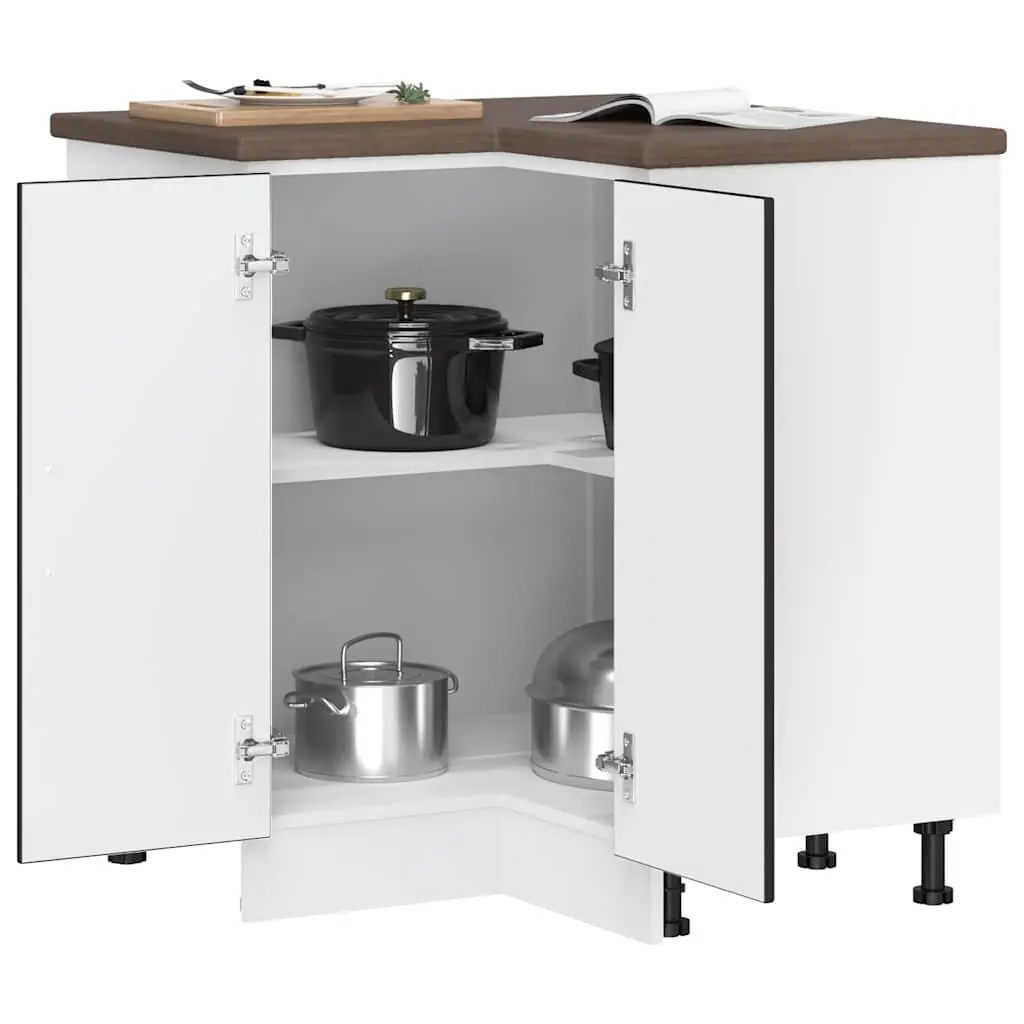 Corner Base Cabinet Black Engineered Wood Adjustable Storage Unit