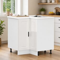Kitchen Corner Base Cabinet White High Gloss Engineered Wood Storage Cupboard