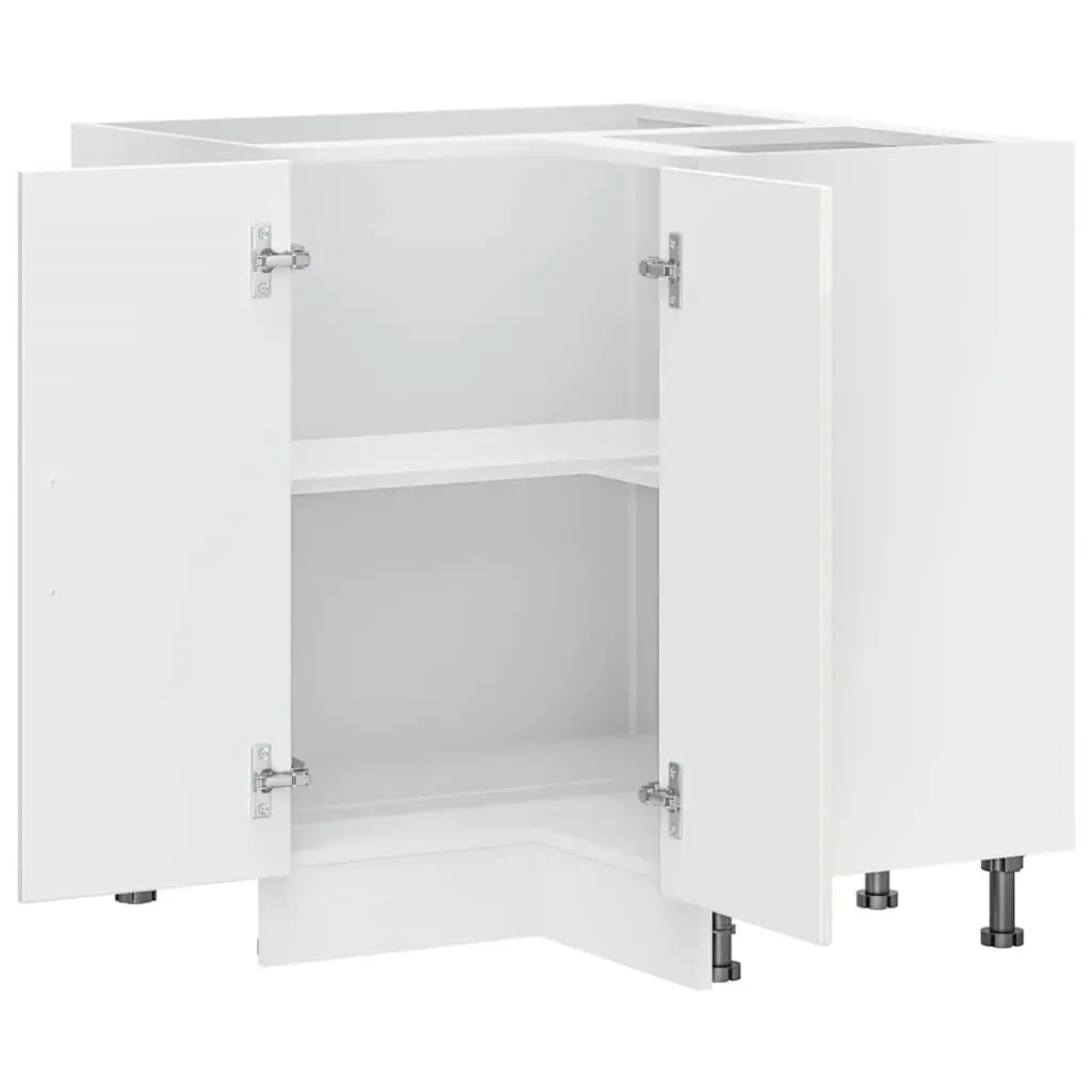 Kitchen Corner Base Cabinet White High Gloss Engineered Wood Storage Cupboard