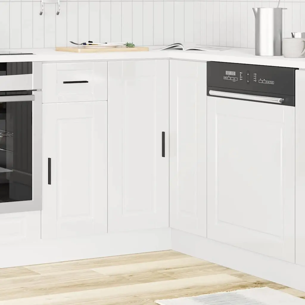 Kitchen Corner Base Cabinet White High Gloss Engineered Wood Storage Cupboard
