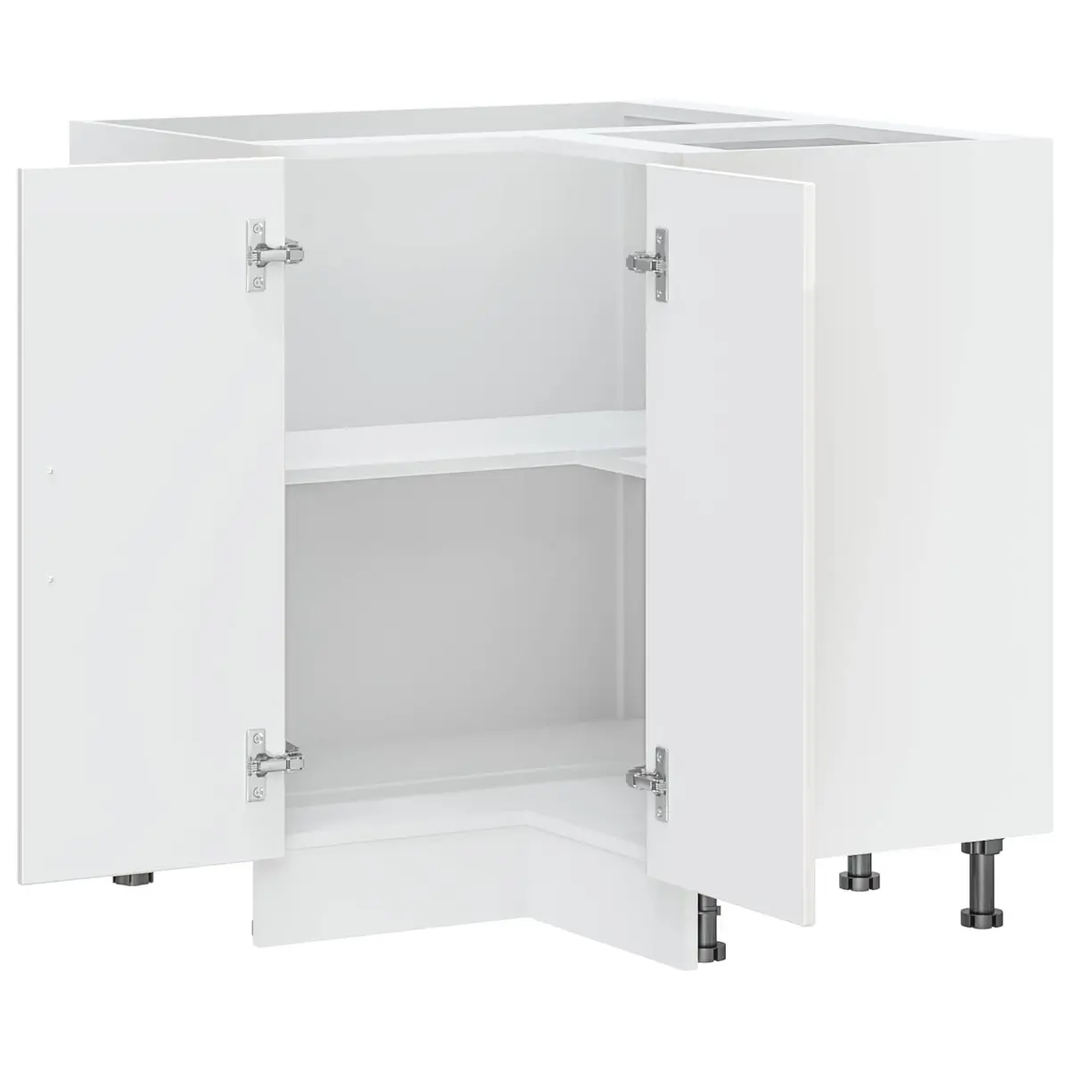 Kitchen Corner Base Cabinet White High Gloss Engineered Wood Storage Cupboard