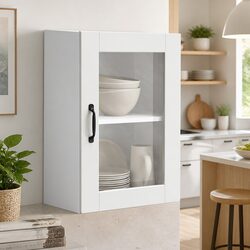 Friendly White Kitchen Cabinet with Glass Door