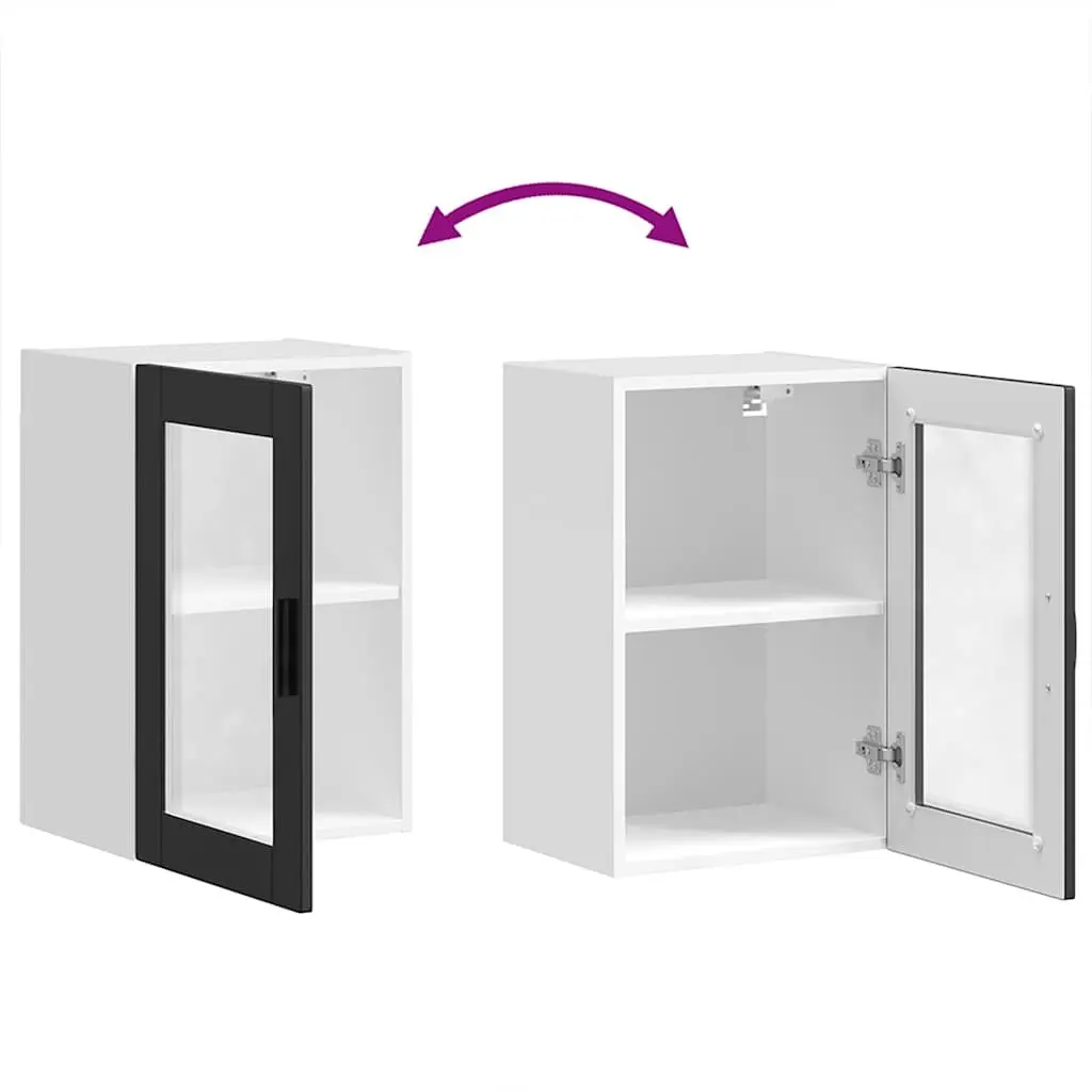 Wall Mounted Kitchen Cabinet Black Glass Door Storage Organizer Home Furniture